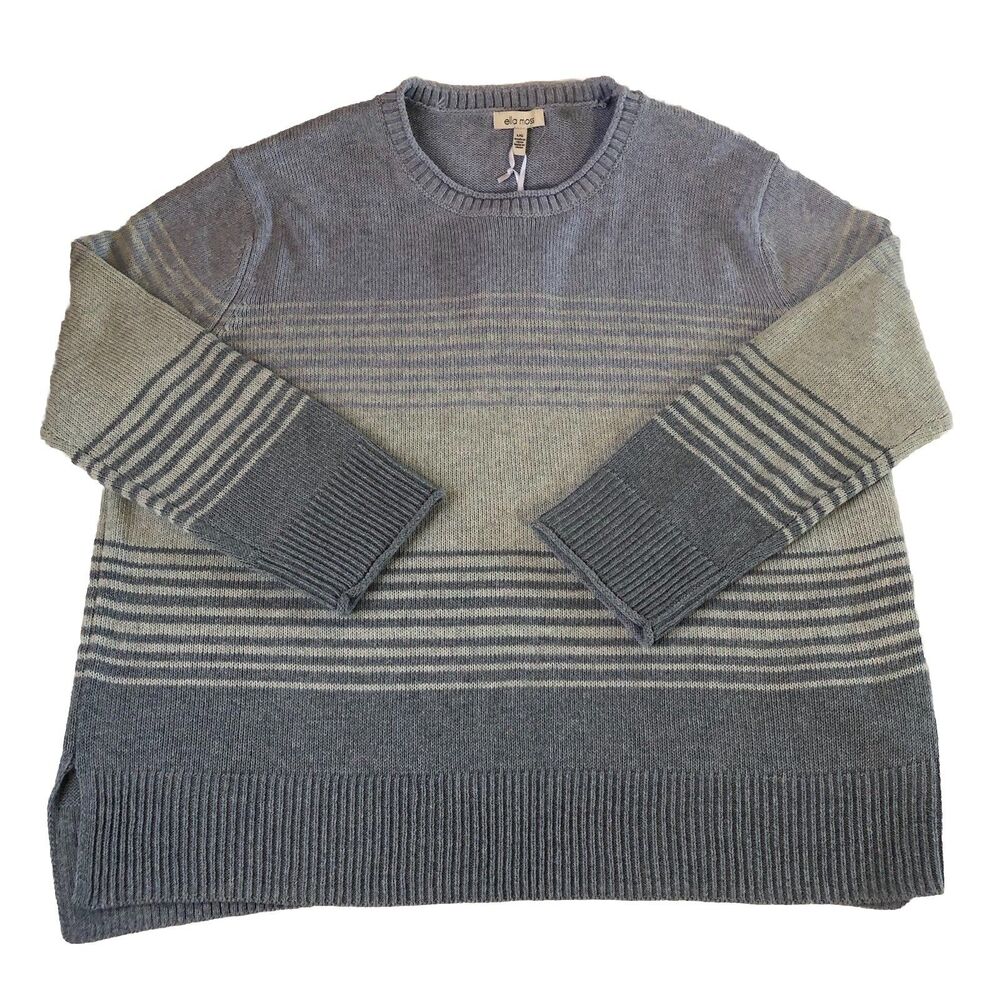 Ella Moss Women’s Blue Ombre Striped Pullover Sweater Crewneck Large NWT